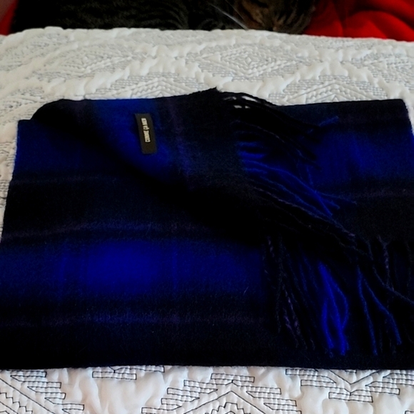 COMME CA MEN Blue and Black Plaid Scarf - Picture 2 of 8